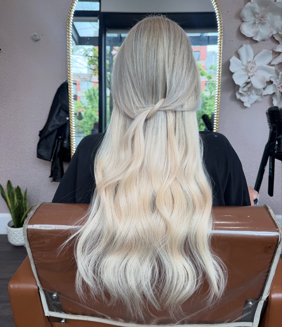 Icy blonde with rooted depth